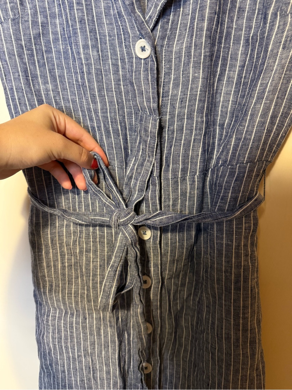 Quince 100% European Linen Button Front Dress in Chambray Stripe Size Small - Picture 5 of 8